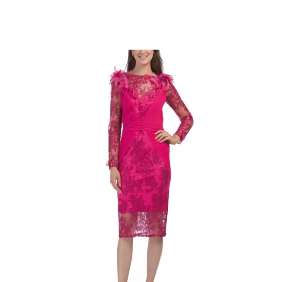 Tadashi Shoji Fuchsia Lace Long Sleeve Dress - Picture 1 of 2